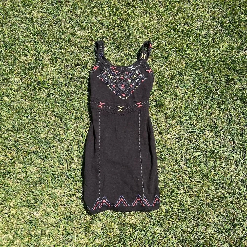 Free People black mini dress geometric embroidery Women’s size XS